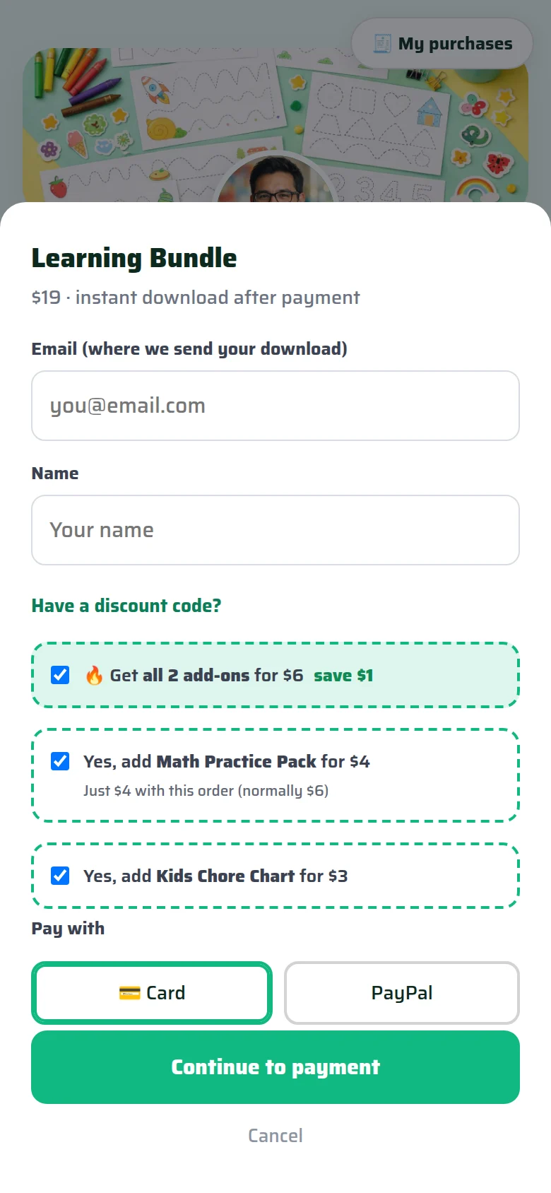 Checkout with add-ons