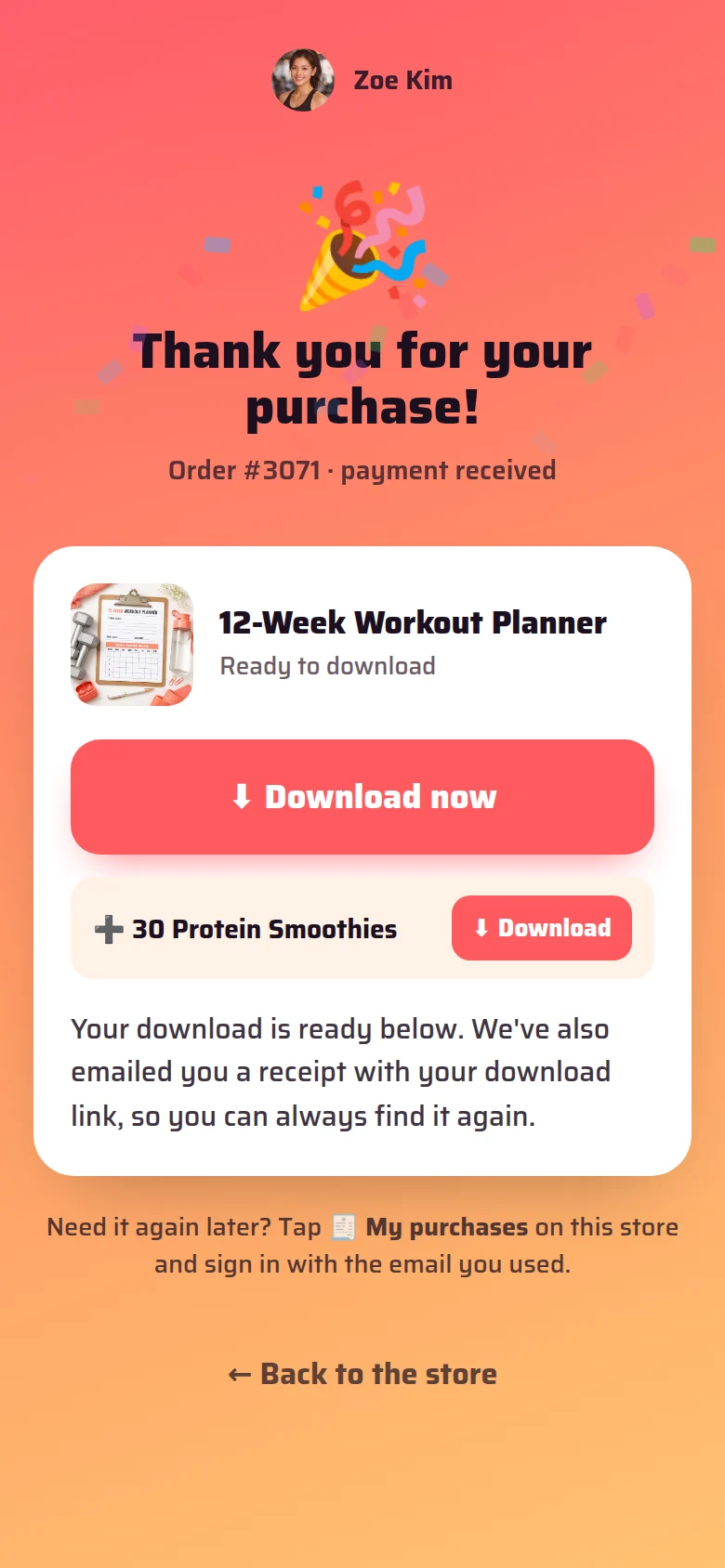 Thank-you page